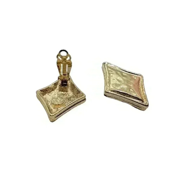 GIVENCHY Earrings Giant Statement Diamond Shaped Gold Wavy Clip Vintage Chunky - Picture 11 of 11
